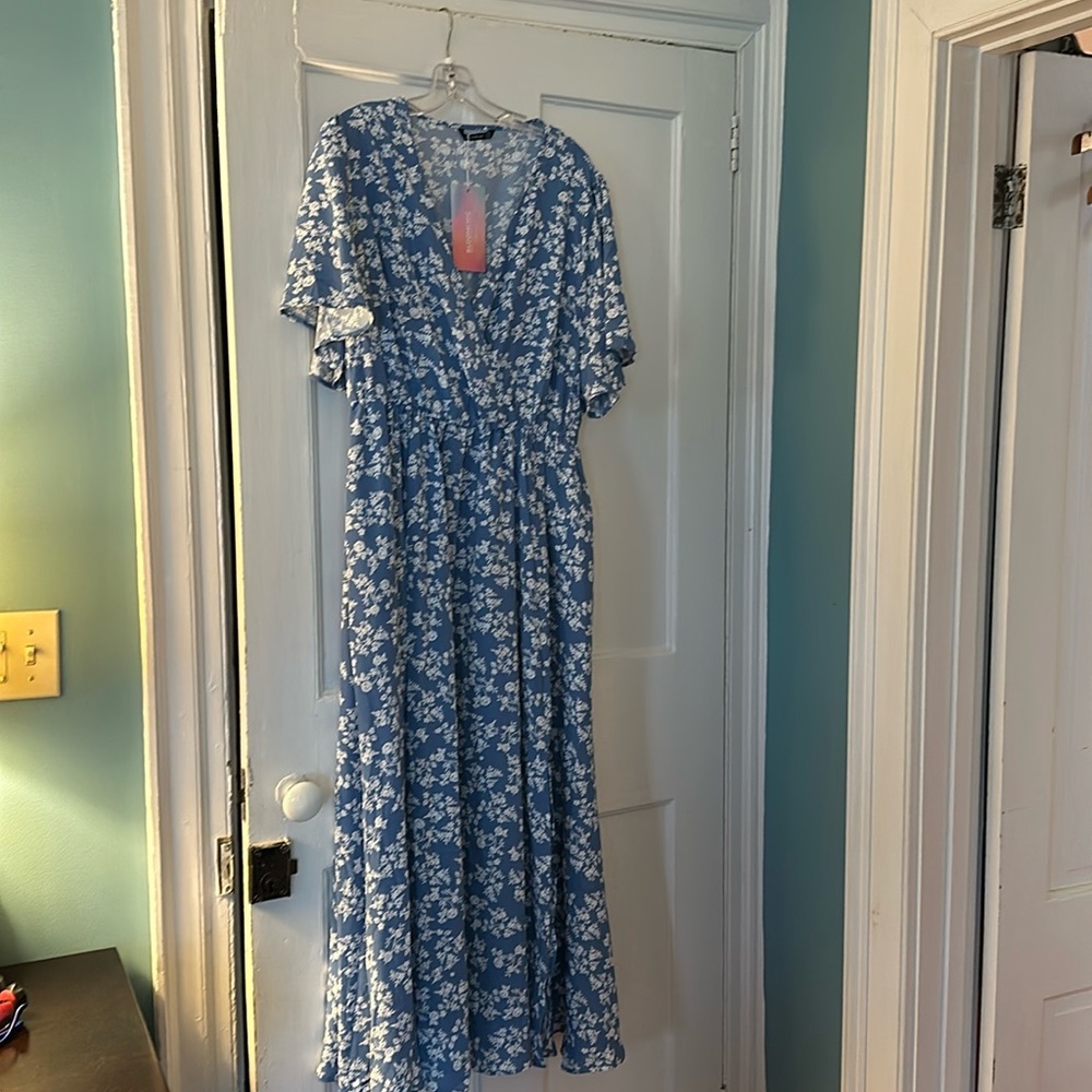 Brand new light blue faux wrap dress